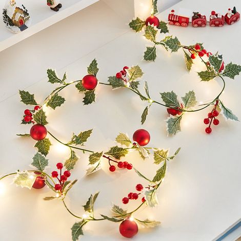 Guirlande Lumineuse En Cuivre - 200 cm - Cônes De Pin Et Baies Rouges - À Piles - Pour Décoration Intérieure Et Extérieure (1/5)