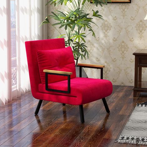 Dossier 5 positions, canapé-lit avec coussin, velours, confortable pour intérieur, couleur rouge vif et décoratif  Fauteuil 4 en 1 pliant