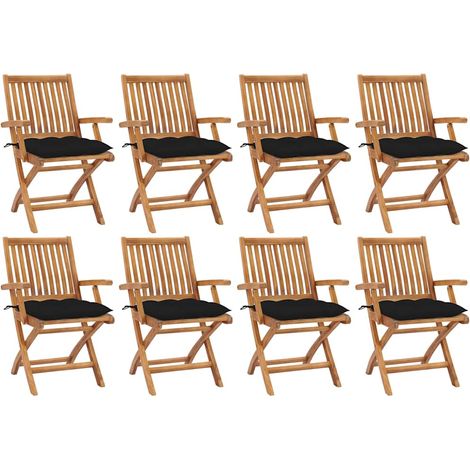 vidaXL Sillas plegables con cojines, 8 unidades, madera maciza de teca. (1/5)