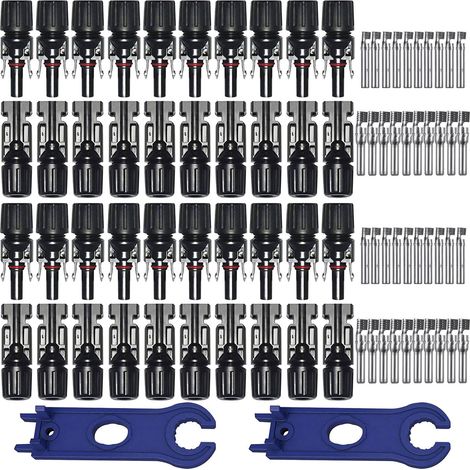Ouylaf – Lot de 20 connecteurs MC4 solaires mâle/femelle – Étanchéité double anneaux – Câbles 2,5 à 6 mm² – Montage rapide sans outil