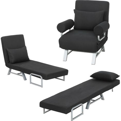 HOMCOM Single Sofa Bed, 3-in-1 Convertible Folding Chair Bed, Black (1/5)