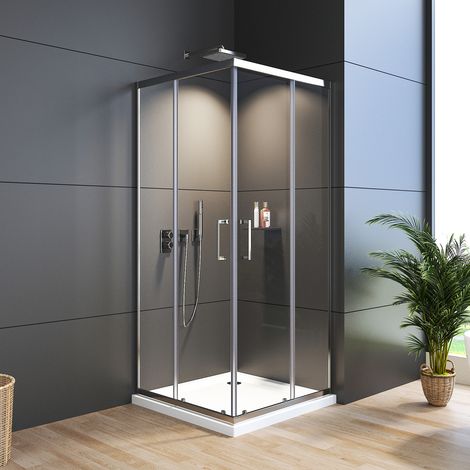 Duschkabine Eckeinstieg Schiebetür Eckdusche Duschabtrennung Duschwand 6mm Glas Dusche 185 Höhe 90x80cm Chrom