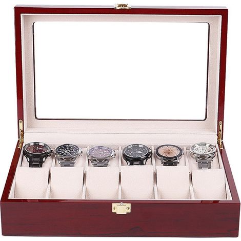 Coffret à montres en bois anti-poussière pour 12 montres, organiseur en cuir avec fenêtre en verre (1/3)