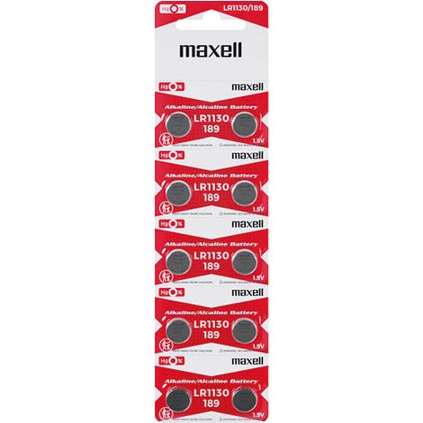 Blister de 10 piles bouton alcalines LR1130 – Tension 1,5 V – Longue durée de vie – Compatible montres, calculatrices, jouets – Maxell