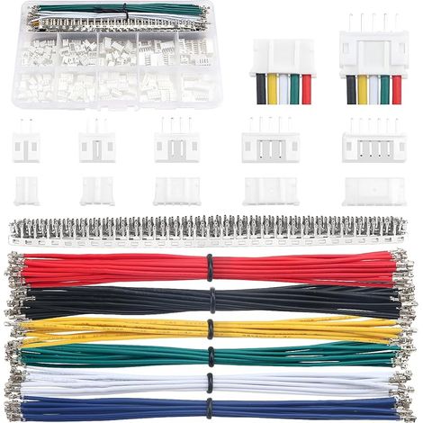 420 Pièces 2.0mm JST Connecteur Kit, JST-PH 2/3/4/5/6 Broches et Connecteur Mâle Femelle, avec Câbles Pré-Sertis 22 AWG et Borne à Sertir à Broche Femelle (Double) (1/5)