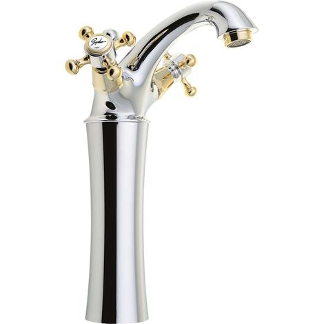 Sapho Reitano Rubinetteria Antea - Stand-Waschtischarmatur mit Ablaufgarnitur, Höhe 25 cm, Chrom/Gold 3172L (1/4)