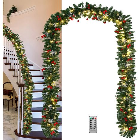 Randaco Ghirlanda di Natale Ghirlanda di abete Decorazione natalizia per interni ed esterni Ghirlanda artistica 5m 100 LED con telecomando + decorativo