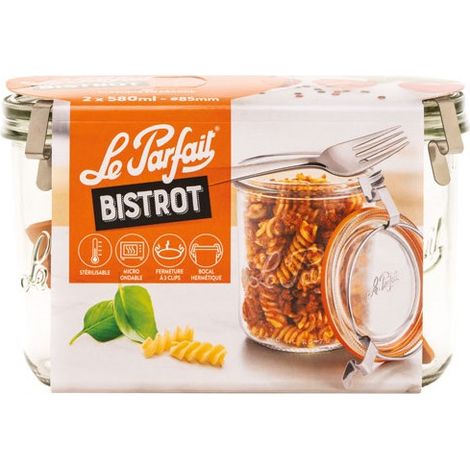 Lot 2 bocaux LE PARFAIT Bistrot 580 ml verre avec 3 clips inox 85 mm (1/5)