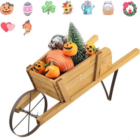 Costway – Brouette à fleurs en bois 69,5x26x29,5 cm – Charge max 5 kg – 9 accessoires magnétiques – 2 poignées et roue flexible (1/5)