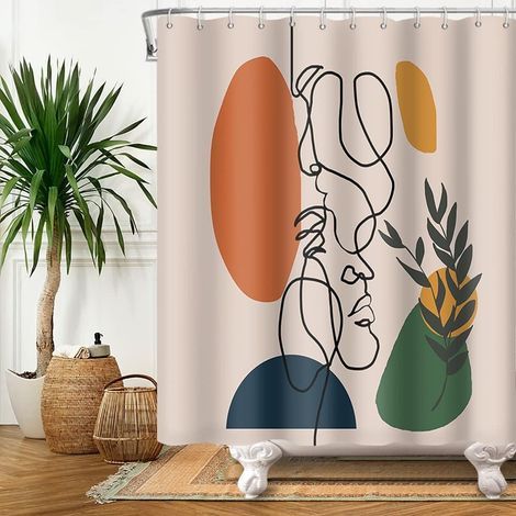 CCYKXA 180x180cm Shower Curtain Abstract Face Mid Century Modern Minimalist Art Terracotta Anti Mold Waterproof Washable Polyester Fabric