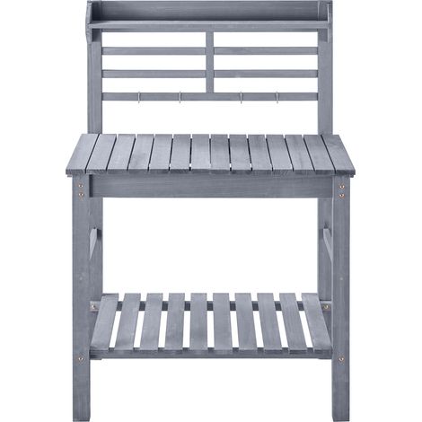 Mophorn Outdoor Gardening Workstation with Sink, Adjustable Wooden Tabletop (94-140 cm), Garden Potting Bench with Storage Shelves and Hooks for Patio or Backyard, Classic Grey (1/5)