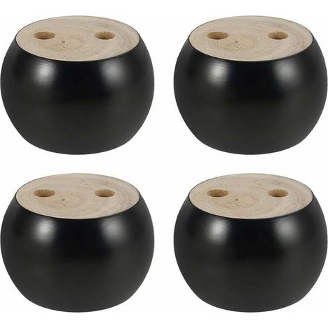 Lot de 4 Pieds de Meubles en Bois Rond hauteu 5cm, pour canapé, Lit, Fauteuil, Armoire, avec vis et Ruban (Noir) (1/5)