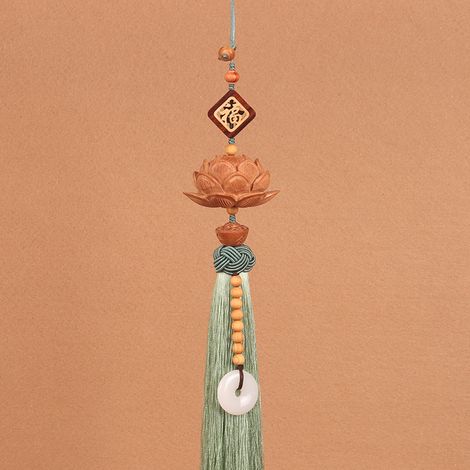 Pêche bois lotus pendentif voiture décoration rétroviseur vert clair innovant ornement véhicule (1/5)