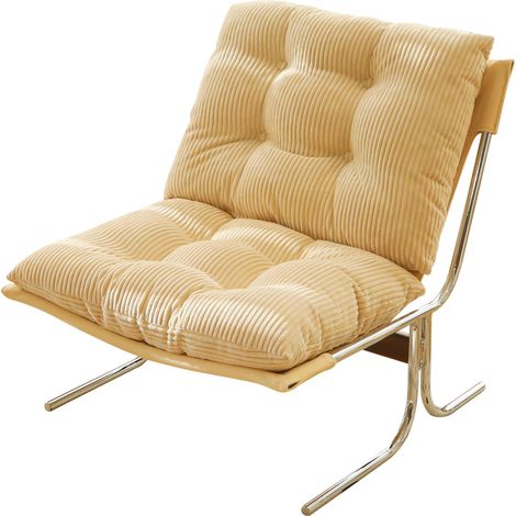 Poltrona d'accento in velluto a coste sfoderabile color crema con gambe metalliche (1/5)