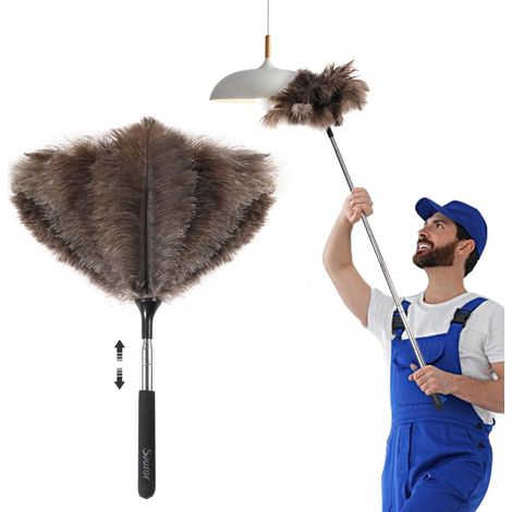 Plumeau en plumes d&39autruche Soarer : manche en bois extensible de 101,6 cm (40 po) – plumes véritables et naturelles… Le titre est incomplet. (1/5)