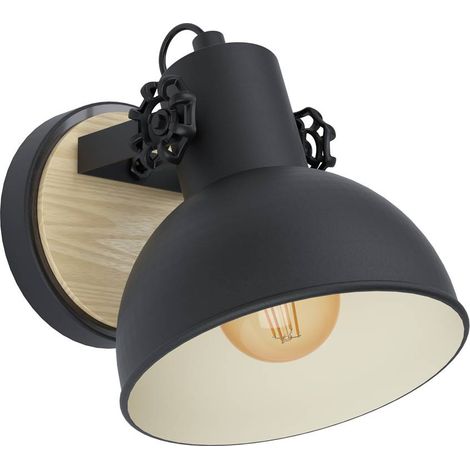 LUBENHAM APPLIQUE CON BASE IN LEGNO E 1PARALUME NERO IN METALLO E27 1X28W 43164 (1/3)