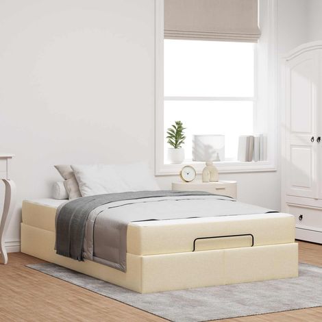 vidaXL Bettgestell mit Matratze 2 pcs Creme Stoff (1/5)