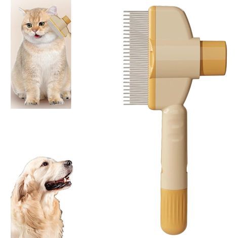 Cepillo de aseo autolimpiante para mascotas, peine para eliminar el pelo de las mascotas, peine antipulgas (amarillo) (1/5)