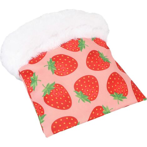 Sac de couchage pour hamster, motif fraise, doux et confortable, maison, nid et cachette pour petits animaux de compagnie. (1/3)