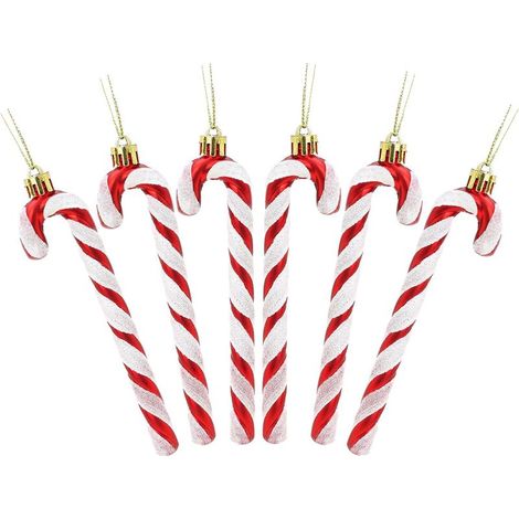 Paquet De 6pc 13cm De Canne en Bonbon Glitter Décorations d'arbre De Noël (Rouge & Blanc) (1/5)