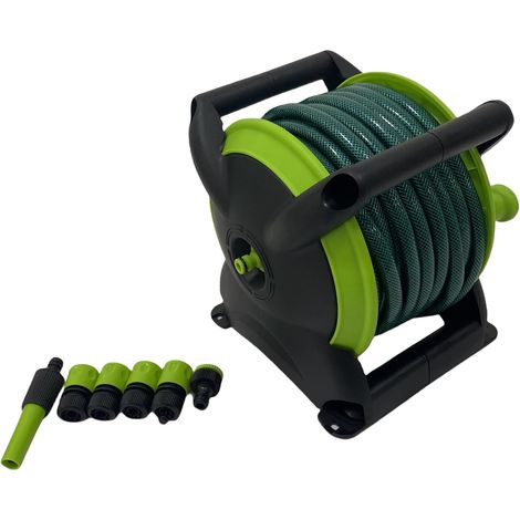 Carrello Avvolgitubo Manuale con Tubo in PVC da 20 mt Balcony Maxi con Lancia Connettori e Adattatori Verde