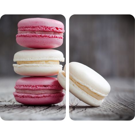 WENKO Herdabdeckplatte Universal Macarons 2er Set, für alle Herdarten, Mehrfarbig, Gehärtetes Glas mehrfarbig, Kunststoff (TPE) hellgrau, Kunststoff transparent (1/5)