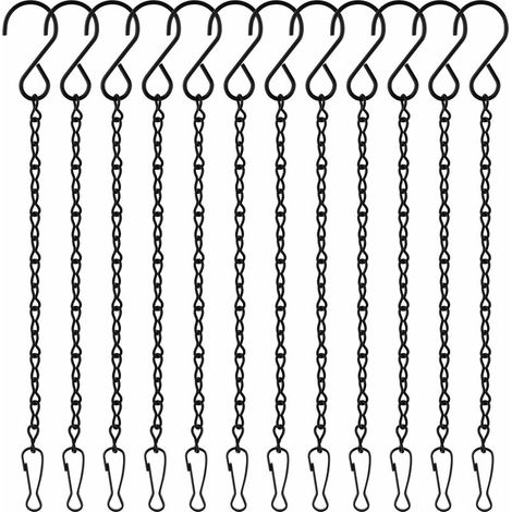 12 schwarze Ketten, 25 cm lang, mit Metallhaken zum Aufhängen von Gartenpflanzen. (1/5)