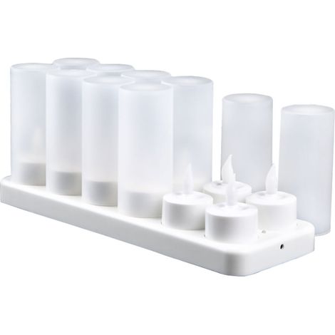 Bougies LED rechargeables réalistes, décoratives pour mariage et salon, 12 pièces avec supports, lumière jaune clignotante (1/5)