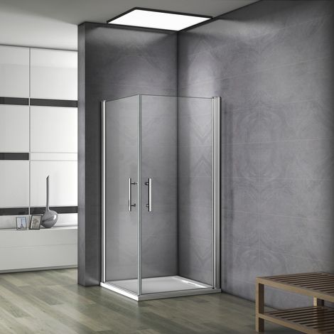 Cabine de douche100x187cm accès d'angle porte pivotante verre anticalcaire (1/5)
