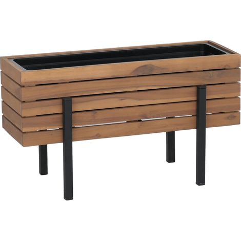 Jardinera HHG-480, maceta para flores y plantas, para interior y exterior, de madera de acacia con certificación MVG, 35 x 62 x 22 cm, marrón claro (1/5)