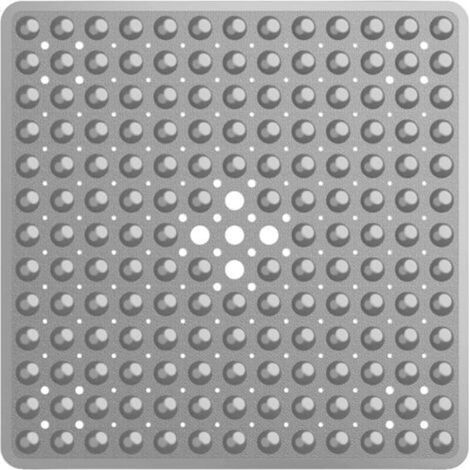 Tapis de douche antidérapant, 53 x 53 cm, avec ventouses, carré et trous de drainage, gris.