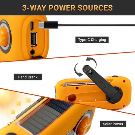 Radio d'urgence avec prévisions météo, batterie 2000 mAh, AM/FM, alimentation solaire avec manivelle, verte. (1/3)