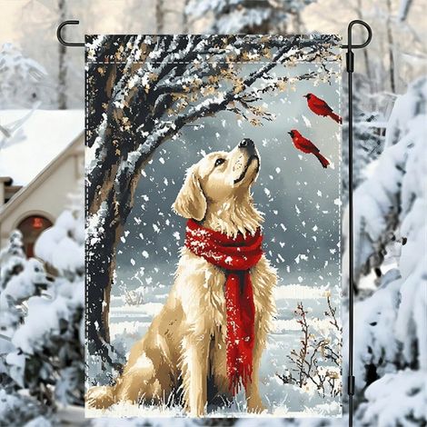 Drape De Jardin - Chien Golden Retriever - Double Face - Polyester - Décoration Extérieure Hivernale Noël - 30 x 45 cm - Lot De 1 (1/5)