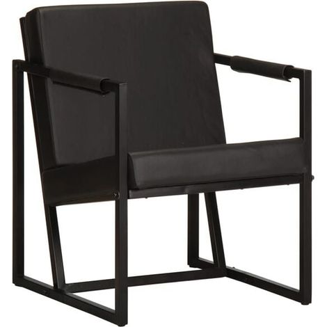 Fauteuil en cuir véritable noir (1/5)