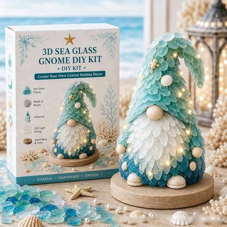 Beyamis Sapin de Noël en verre de mer, ensemble d'art artisanal 3D lumineux, nains (1/2)