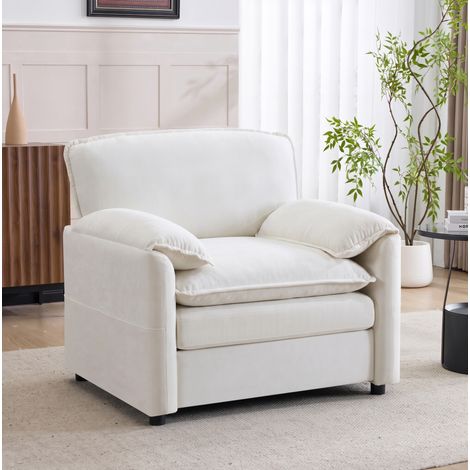 REDOM Sillón individual 96x92x90 cm, con bolsillos laterales dobles, asiento acolchado, madera y espuma, blanco (1/5)