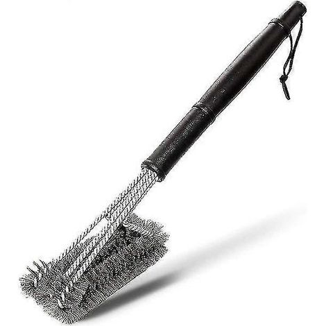 Brosse et grattoir pour barbecue en fil d'acier inoxydable, compatible avec les barbecues à gaz et à charbon, noir/argent, 1 pièce (1/5)