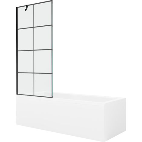 Mexen Cubik baignoire rectangulaire 150 x 70 cm avec habillage et écran 1 volet 80 cm, motif noir - 550315070X9508007077 (1/5)