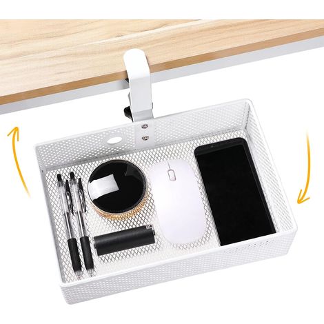 Hängender Schreibtisch-Organizer mit Clips, Schublade für unter den Schreibtisch Organizer für unter den Schreibtisch: Schublade mit Clips, um 360° drehbarer Schreibtischkorb, Hängeregal, bohrfreie M (1/5)