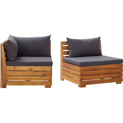 2-tlg. Garten-Lounge-Set mit Kissen Massivholz Akazie