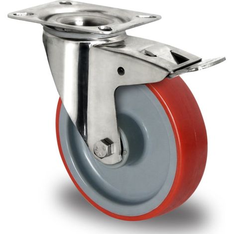 CASCOO Lenkrolle mit Totalfeststeller ø 80 mm Serie N2U6 Rollenlager Edelstahl