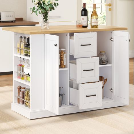 Îlot de cuisine mobile 120x70x90 cm en MDF blanc, plateau rabattable gain de place – MEUBLIV (1/5)