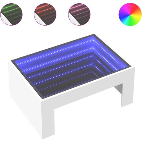 Mesa de centro de salón de diseño moderno con LED 70 x 50 x 30 cm madera de ingeniería blanca y cristal DEC037440