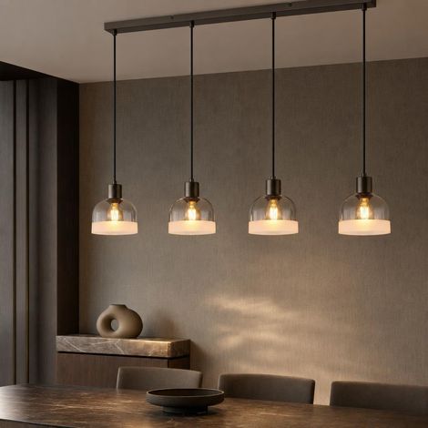 Pendelleuchte Hängelampe Esszimmerlampe Schwarz Höhenverstellbar Glas H 120 cm (1/5)