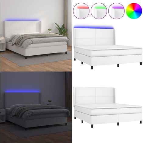 Sommier à lattes de lit matelas LED Blanc 160x200 cm Similicuir - Lit Plateforme - Lit Design - Lit Moderne - Lit Capitonné - Sommier Tapissier - Home & Living (1/5)