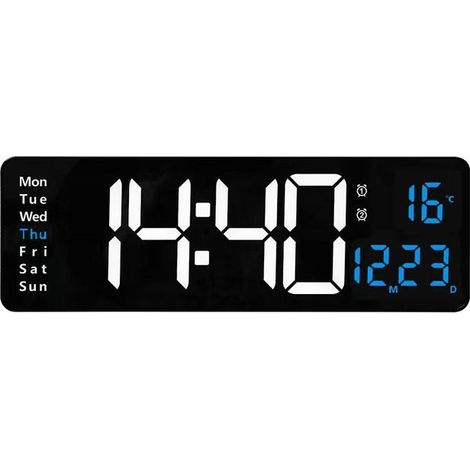 Elektronische Wanduhr, 16-Zoll-LED-Bildschirm mit Datums-/Wochentagsanzeige, Fernbedienung, Netzstecker (1/5)