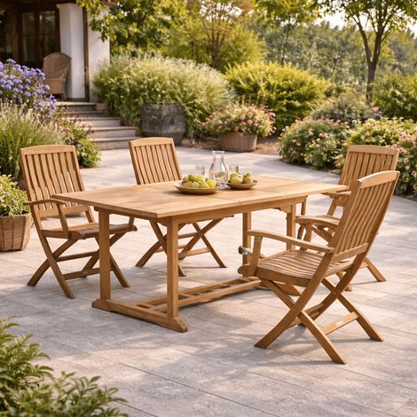 Conjunto de mesa de jardín de teca Nina 160/210 y 4 sillones Lisato