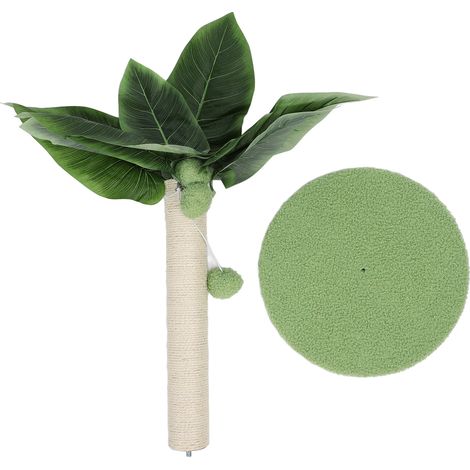 Arbre à chat en sisal avec 3 boules suspendues pour la maison, protection de meubles, structure stable et robuste, vert (1/5)