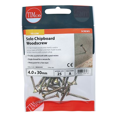 TIMCO Solo Countersunk Gold Woodscrews - 4.0 x 30