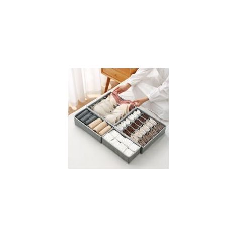 Crezuo - Confezione da 4 organizer per cassetti, scatole portaoggetti pieghevoli, colore grigio